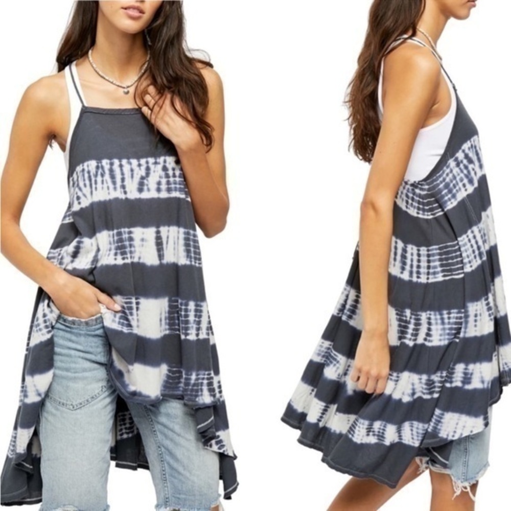 FREE PEOPLE WE THE FREE SEASHELL TIE DYE STRIPE TUNIC TANK DRESS OVERSIZED